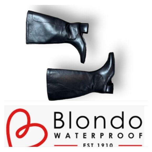 Blondo NWT Black Waterproof Leather & Natural Rubber Sole Riding Boots Sz 6.5WW - Picture 2 of 16